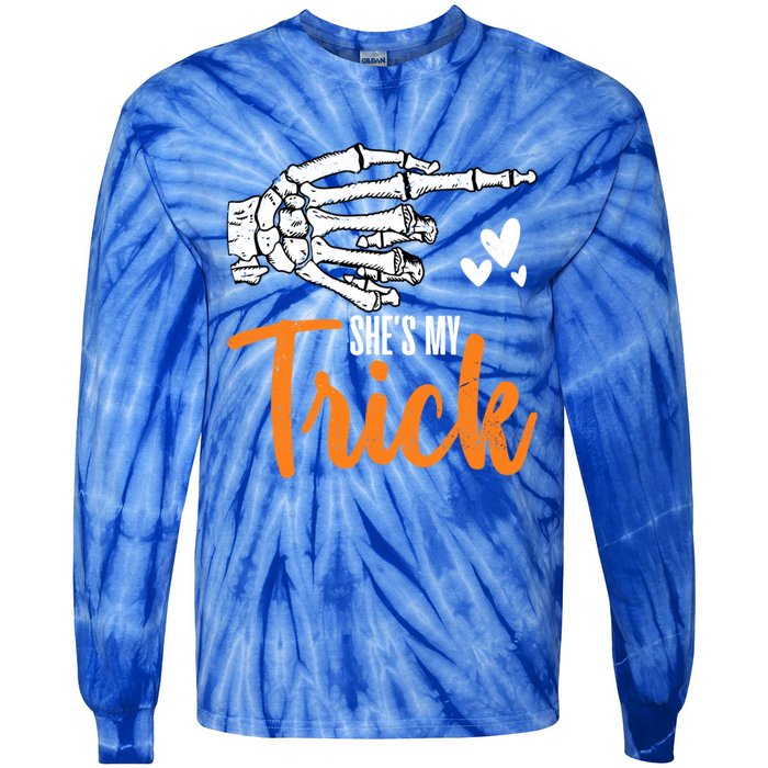 Funny SheS My Trick Skeleton Matching Couples Halloween Day Gift Tie-Dye Long Sleeve Shirt