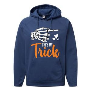 Funny SheS My Trick Skeleton Matching Couples Halloween Day Gift Performance Fleece Hoodie