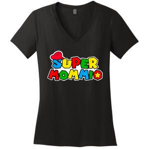 Funny Super Mommio Mother's Day Gamer Women's V-Neck T-Shirt