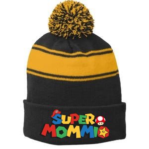 Funny Super Mommio Mother's Day Stripe Pom Pom Beanie