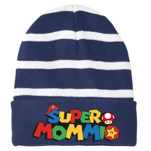 Funny Super Mommio Mother's Day Striped Beanie with Solid Band