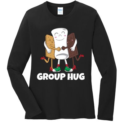 Funny Smores Marshmallow Chocolate Camping Group Hug Ladies Long Sleeve Shirt