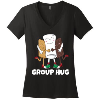 Funny Smores Marshmallow Chocolate Camping Group Hug Women's V-Neck T-Shirt