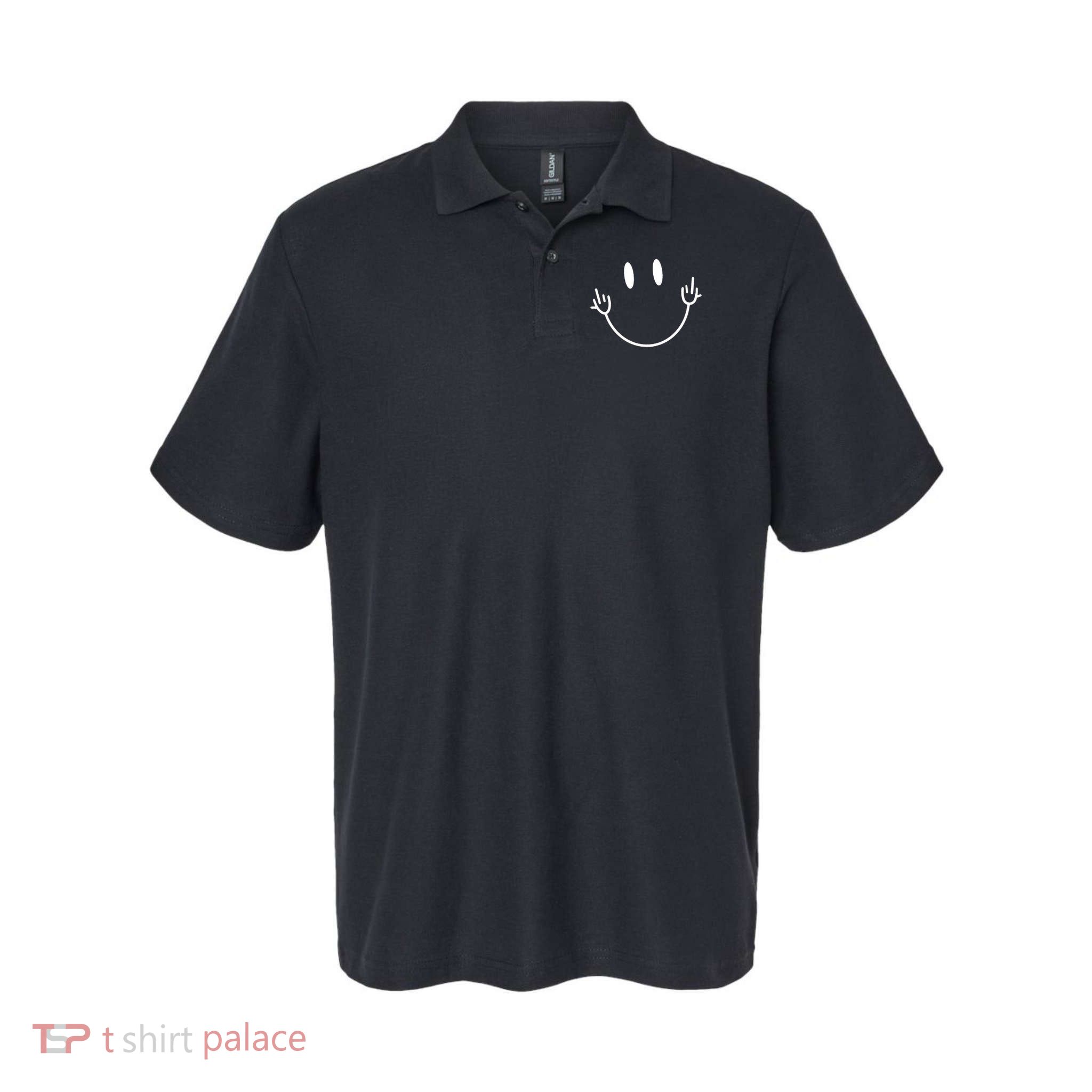 Funny Smiley Middle Finger Smile Face Premium Family Softstyle Adult Sport Polo