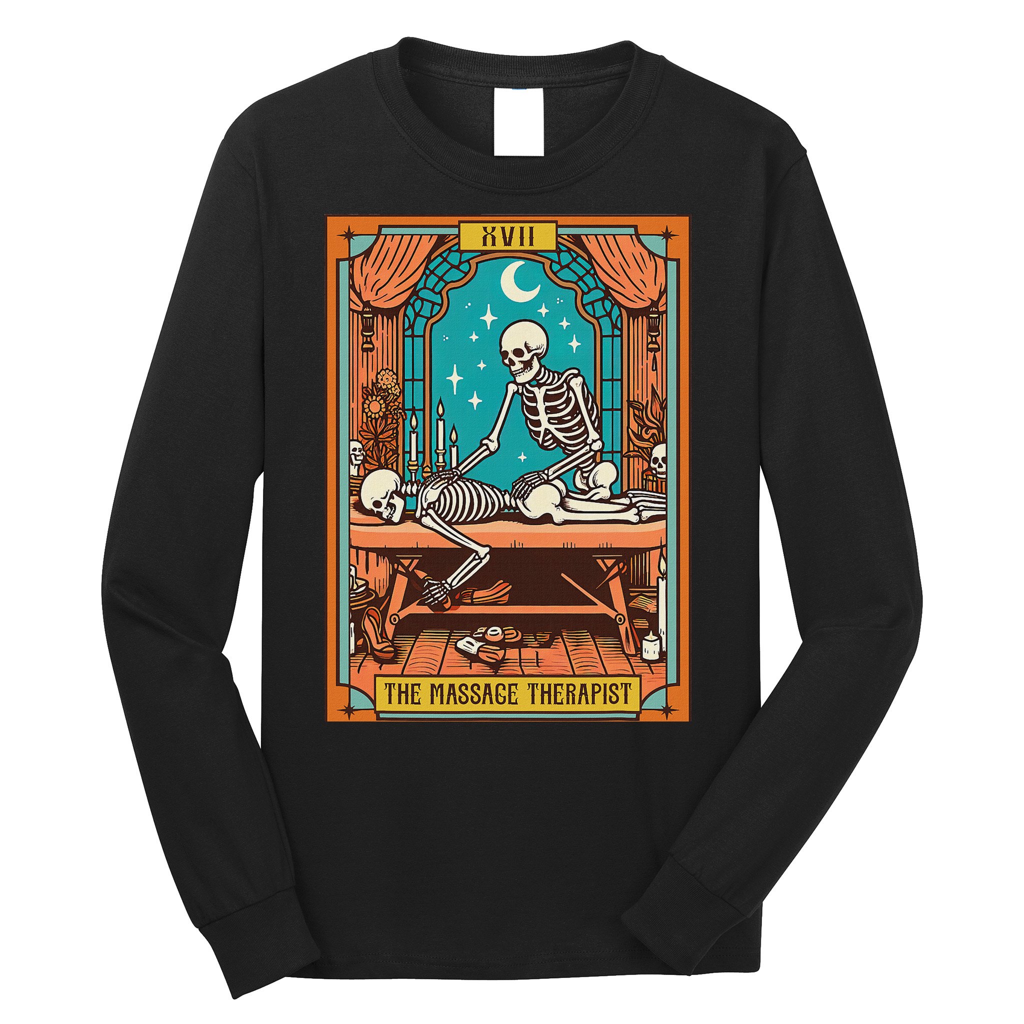 Funny Skeleton Massage Therapy Massage Therapist Tarot Card Long Sleeve Shirt