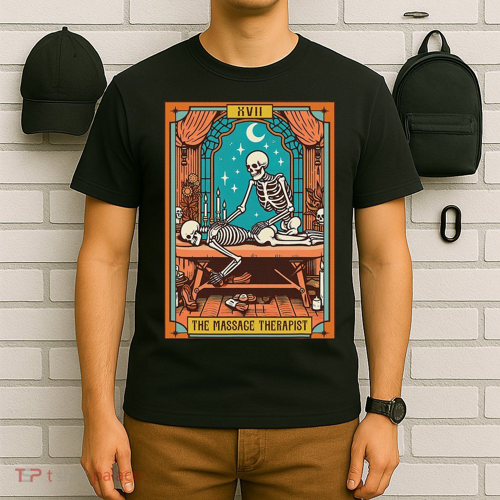 Funny Skeleton Massage Therapy Massage Therapist Tarot Card T-Shirt