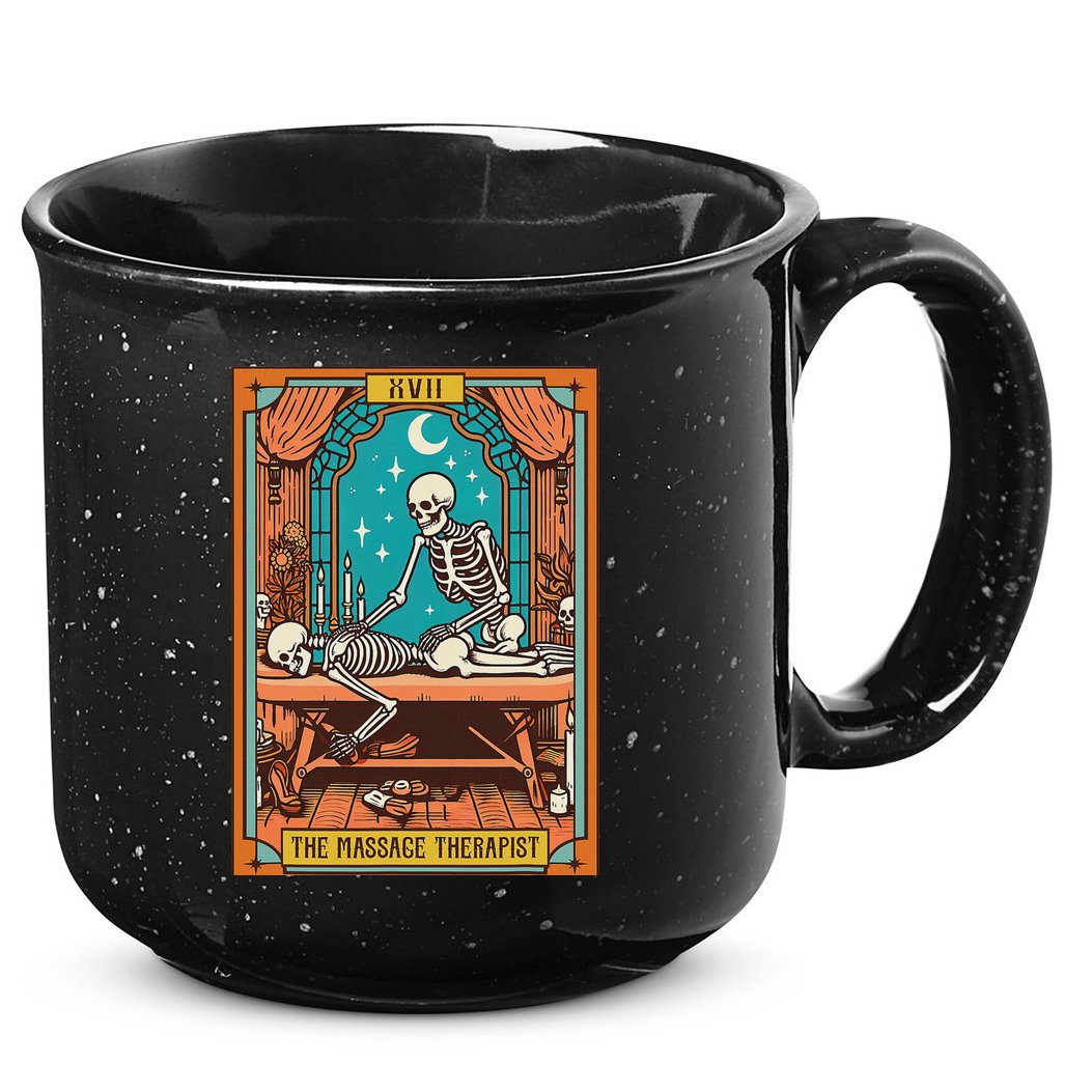 Funny Skeleton Massage Therapy Massage Therapist Tarot Card 15oz Campfire Ceramic Mug
