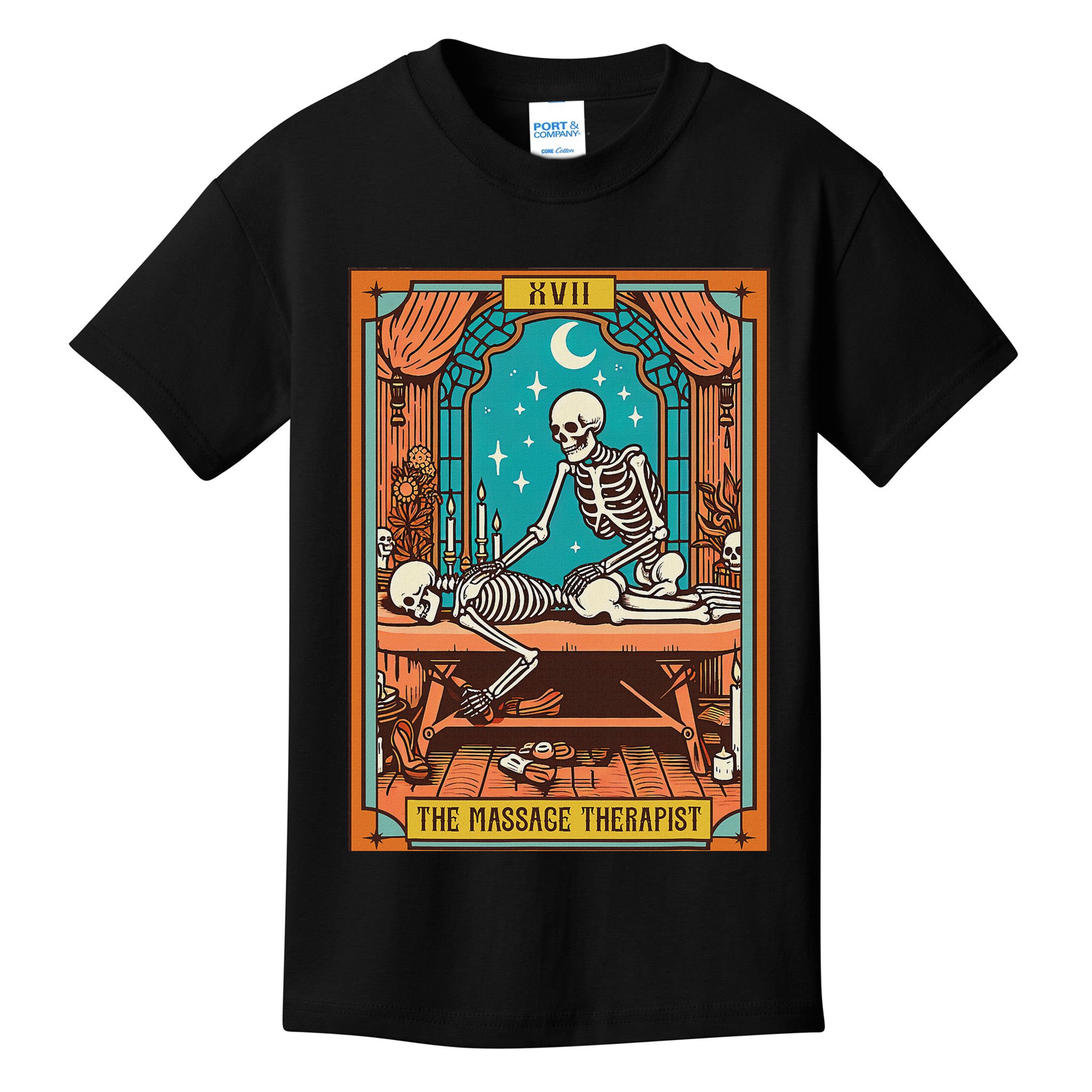 Funny Skeleton Massage Therapy Massage Therapist Tarot Card Kids T-Shirt