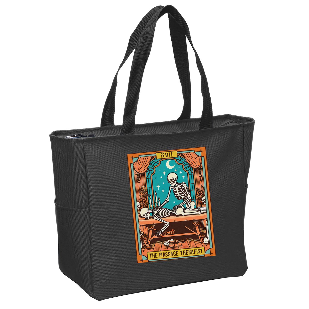 Funny Skeleton Massage Therapy Massage Therapist Tarot Card Zip Tote Bag