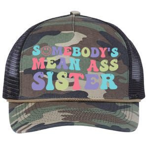 Funny Somebodys Mean Ass Sister Humor Quote Retro Rope Trucker Hat Cap