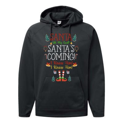 Funny Santa! My God Santa’S Coming Christmas Movie Quote Performance Fleece Hoodie