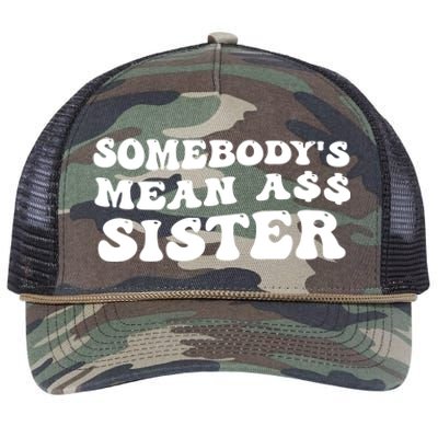 Funny Somebodys Mean Ass Sister Humor Quote Retro Rope Trucker Hat Cap