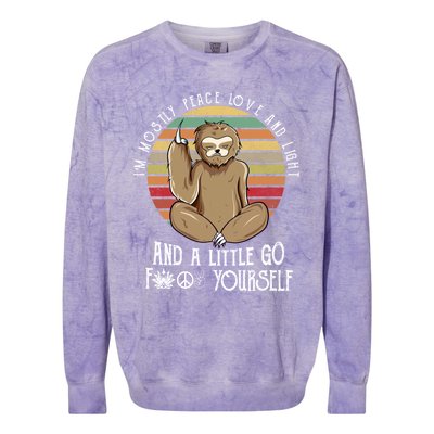 Funny Sloth Mostly Peace Love Yoga Gift Cool Gift Colorblast Crewneck Sweatshirt