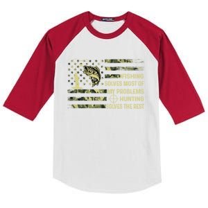 Fishing Solves Most Of My Problems Hunting Solves The Rest Gift Kids Colorblock Raglan Jersey