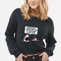 Funny Shark Movie Polite Shark Dinomike Cropped Pullover Crew