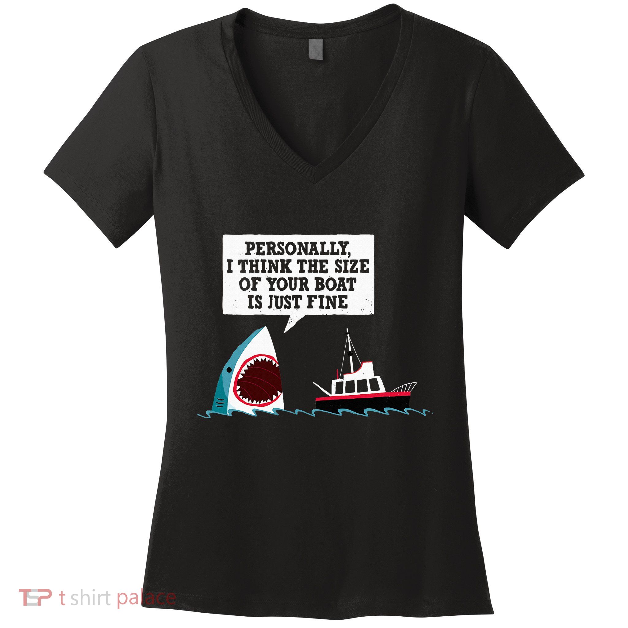 Funny Shark Movie Polite Shark Dinomike Women's V-Neck T-Shirt