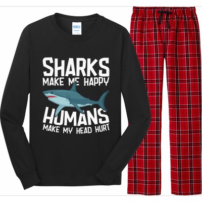 Funny Sharks Make Me Happy Marine Biology Shark Long Sleeve Pajama Set