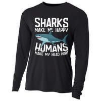 Funny Sharks Make Me Happy Marine Biology Shark Cooling Performance Long Sleeve Crew