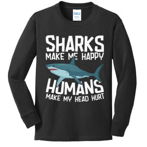 Funny Sharks Make Me Happy Marine Biology Shark Kids Long Sleeve Shirt