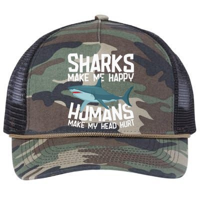 Funny Sharks Make Me Happy Marine Biology Shark Retro Rope Trucker Hat Cap