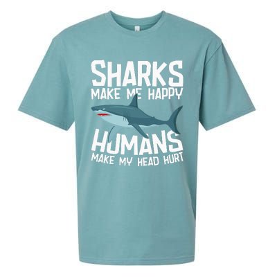 Funny Sharks Make Me Happy Marine Biology Shark Sueded Cloud Jersey T-Shirt