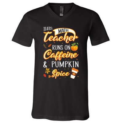 Fall Season Math Teacher Caffeine Pumpkin Spice Latte Coffee V-Neck T-Shirt