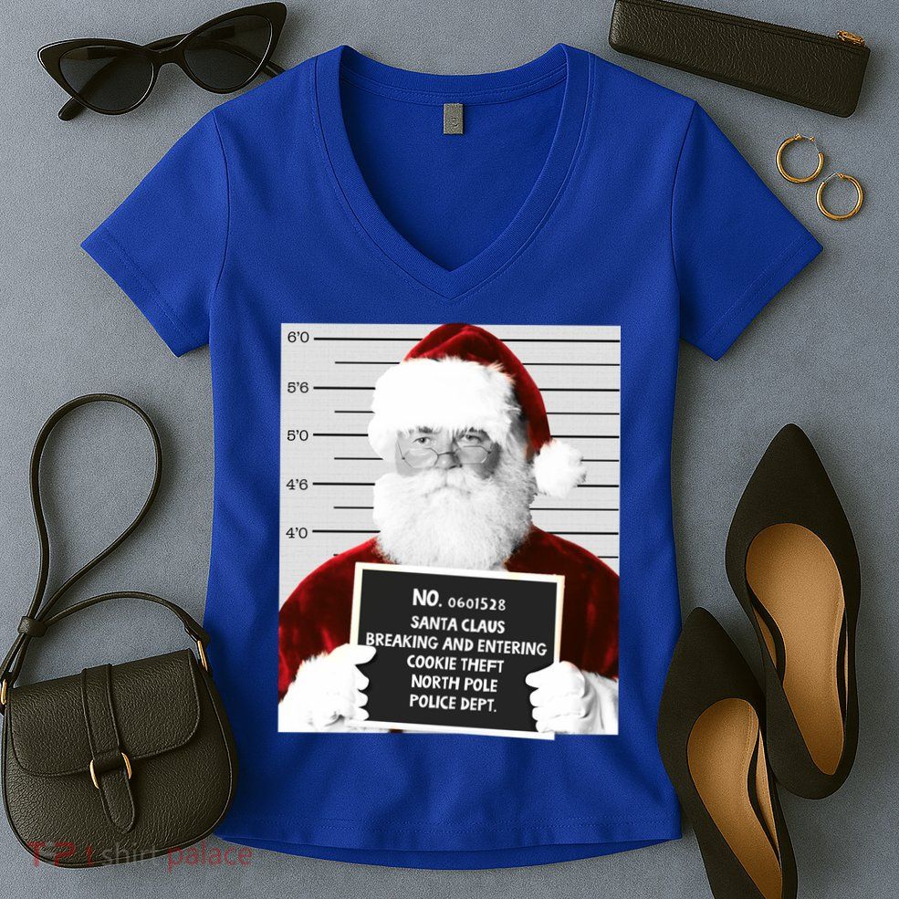 Funny Santa Mugshot Santa Claus Jailed Christmas Gift Women's V-Neck T-Shirt