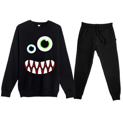 Funny Silly Monster Face Costume Birthday Party Halloween Premium Crewneck Sweatsuit Set