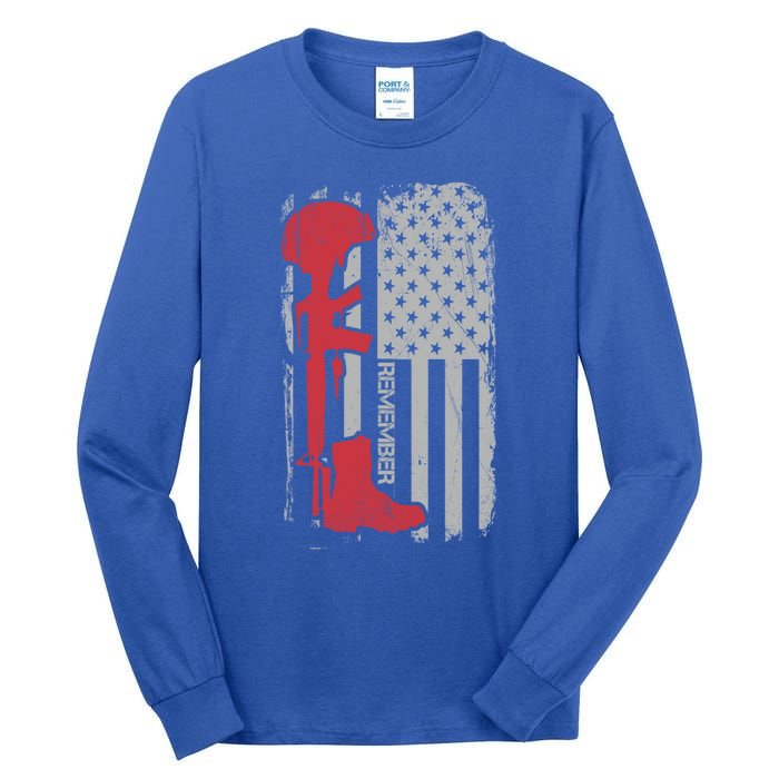 Fallen Soldier Memorial Day Salute Usa American Flag Gift Tall Long Sleeve T-Shirt