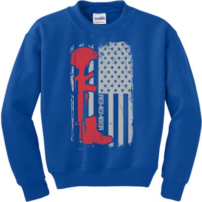 Fallen Soldier Memorial Day Salute Usa American Flag Gift Kids Sweatshirt