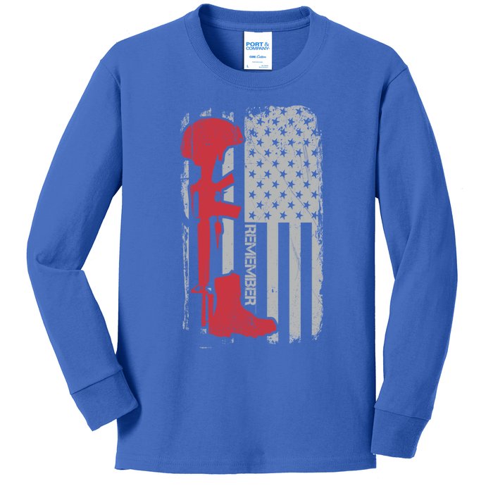 Fallen Soldier Memorial Day Salute Usa American Flag Gift Kids Long Sleeve Shirt