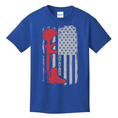 Fallen Soldier Memorial Day Salute Usa American Flag Gift Kids T-Shirt