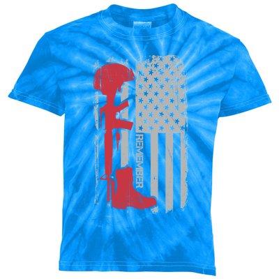 Fallen Soldier Memorial Day Salute Usa American Flag Gift Kids Tie-Dye T-Shirt