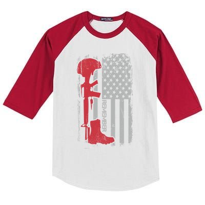 Fallen Soldier Memorial Day Salute Usa American Flag Gift Kids Colorblock Raglan Jersey