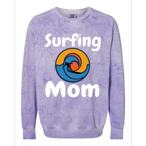 Funny Surfing Mom Surfer Mother Retro Sunrise Sunset Surf Gift Colorblast Crewneck Sweatshirt