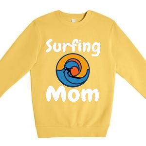 Funny Surfing Mom Surfer Mother Retro Sunrise Sunset Surf Gift Premium Crewneck Sweatshirt