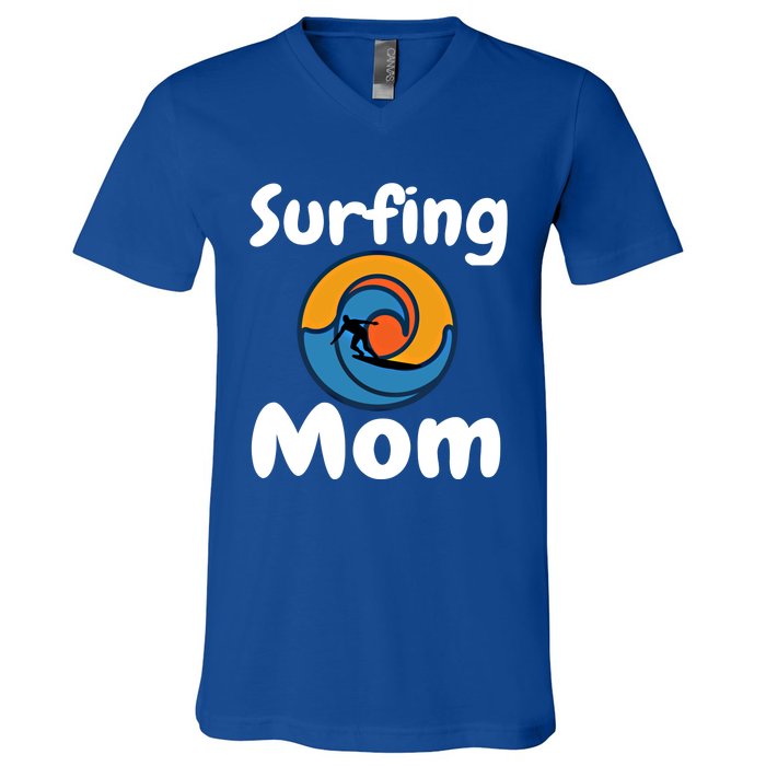 Funny Surfing Mom Surfer Mother Retro Sunrise Sunset Surf Gift V-Neck T-Shirt