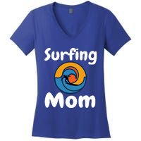 Funny Surfing Mom Surfer Mother Retro Sunrise Sunset Surf Gift Women's V-Neck T-Shirt