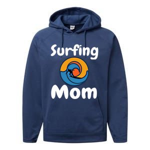 Funny Surfing Mom Surfer Mother Retro Sunrise Sunset Surf Gift Performance Fleece Hoodie