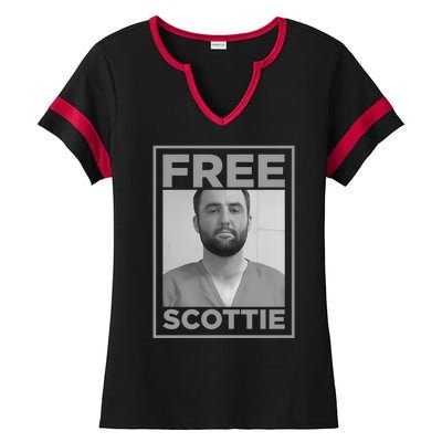 Free Scottie Mug Shot Funny Humour Ladies Halftime Notch Neck Tee