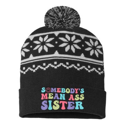 Funny Somebodys Mean Ass Sister Humor Quote USA-Made Snowflake Beanie