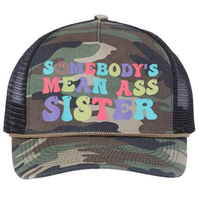 Funny Somebodys Mean Ass Sister Humor Quote Retro Rope Trucker Hat Cap