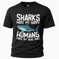 Funny Sharks Make Me Happy Marine Biology Shark Cooling Performance Crew T-Shirt