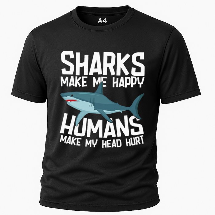 Funny Sharks Make Me Happy Marine Biology Shark Cooling Performance Crew T-Shirt
