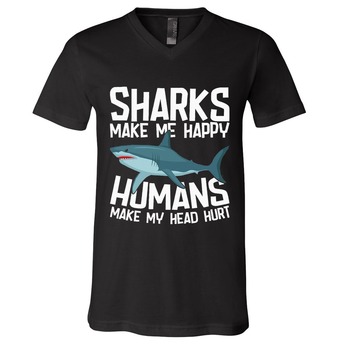 Funny Sharks Make Me Happy Marine Biology Shark V-Neck T-Shirt