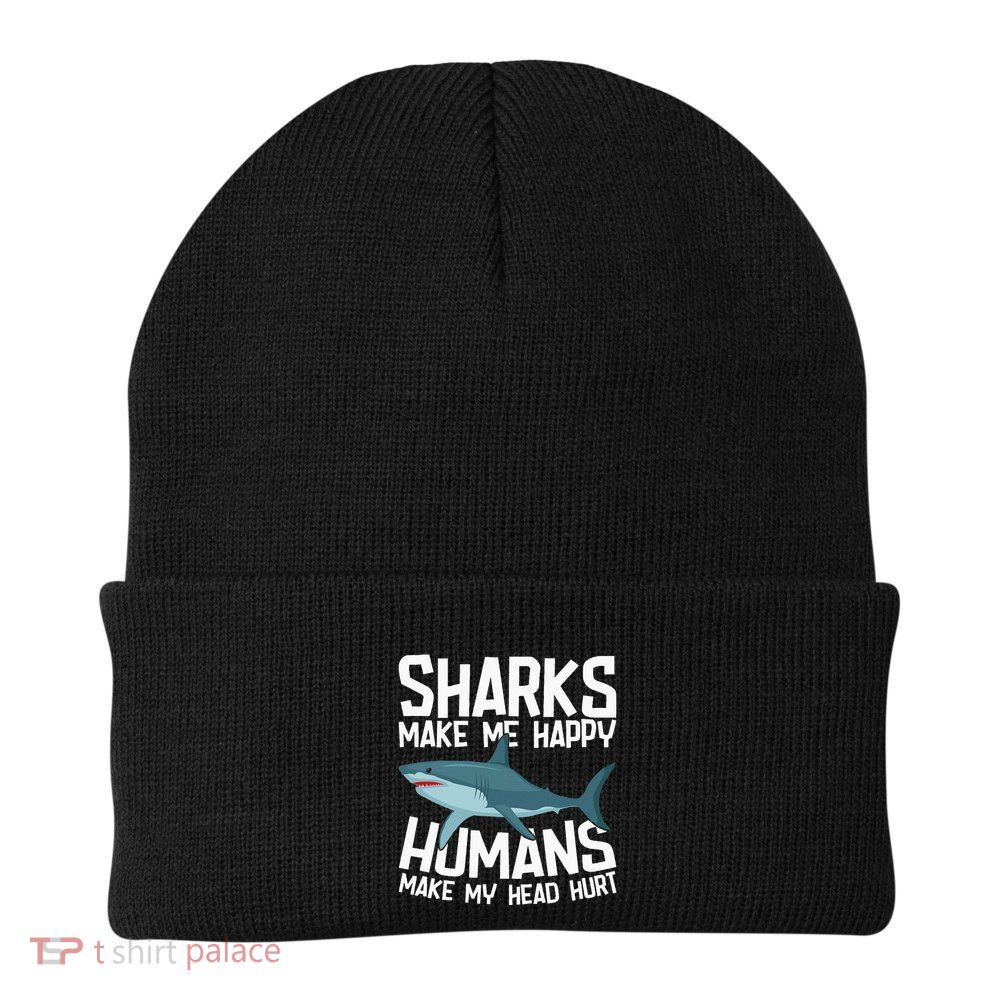 Funny Sharks Make Me Happy Marine Biology Shark Beanie