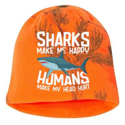 Funny Sharks Make Me Happy Marine Biology Shark Kati - Camo Knit Beanie