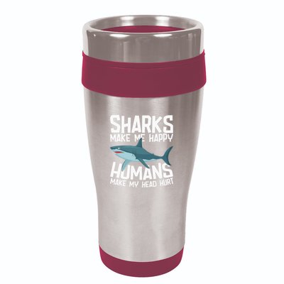 Funny Sharks Make Me Happy Marine Biology Shark 16oz Travel Tumbler