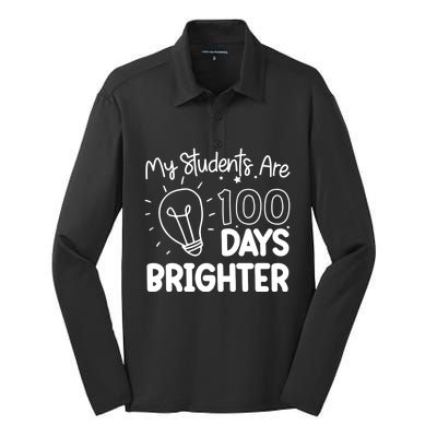 Funny School My Students Are 100 Days Brighter Teacher Great Gift Silk Touch Performance Long Sleeve Polo