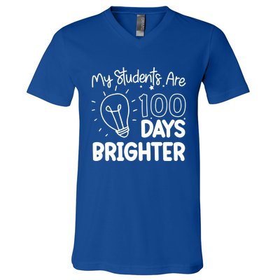 Funny School My Students Are 100 Days Brighter Teacher Great Gift V-Neck T-Shirt